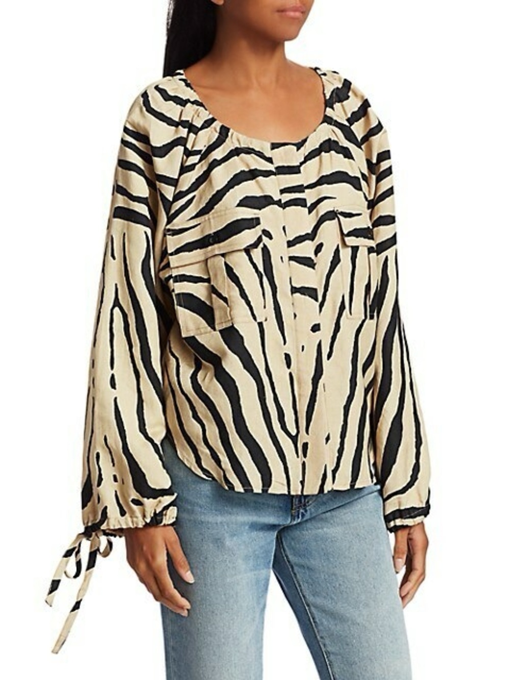 NWOT Current/Elliott Linen Blend Zebra Print Tie Cuff Blouse Shirt